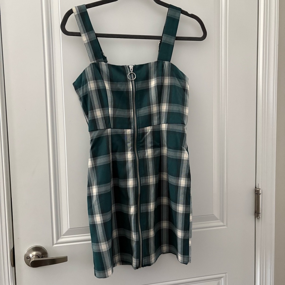 Plaid Zipper Front Dress with Adjustable Straps